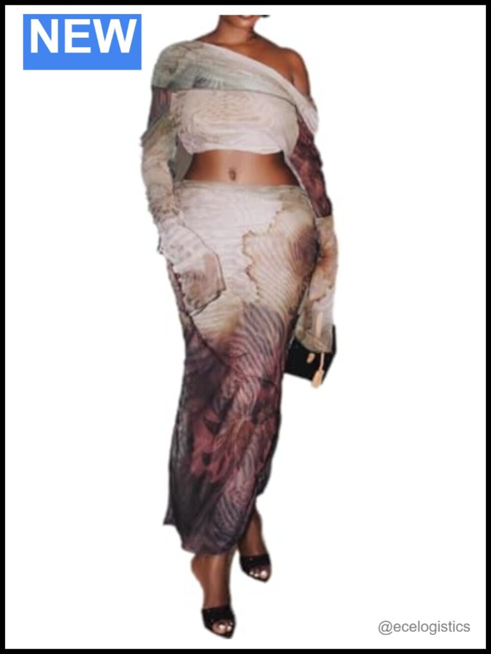 Women's Two Piece Set Long Sleeve Crop Top Long Skirt Push Up Clubwear